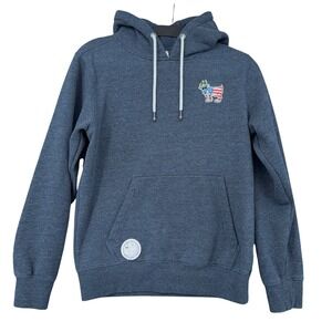 GOAT USA Men XS Heather Navy Blue Patriotic Flag Logo Pullover Hoodie Sweatshirt